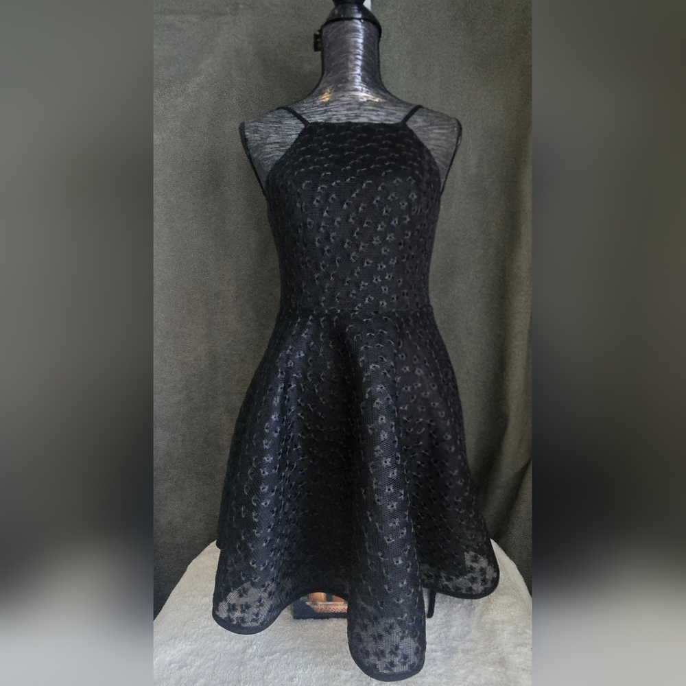 Black Halo Textured Black Mini Dress